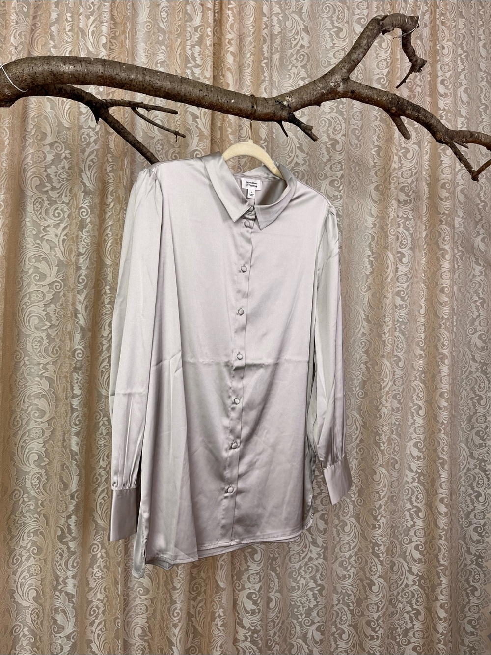 The Drop Women's @lucyswhims Long-Sleeve Button-Down Stretch Satin Shirt